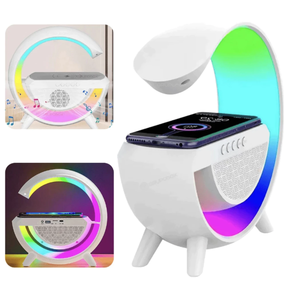 Altavoz Bluetooth G - Cargador inalámbrico + Lámpara LED + Reloj despertador