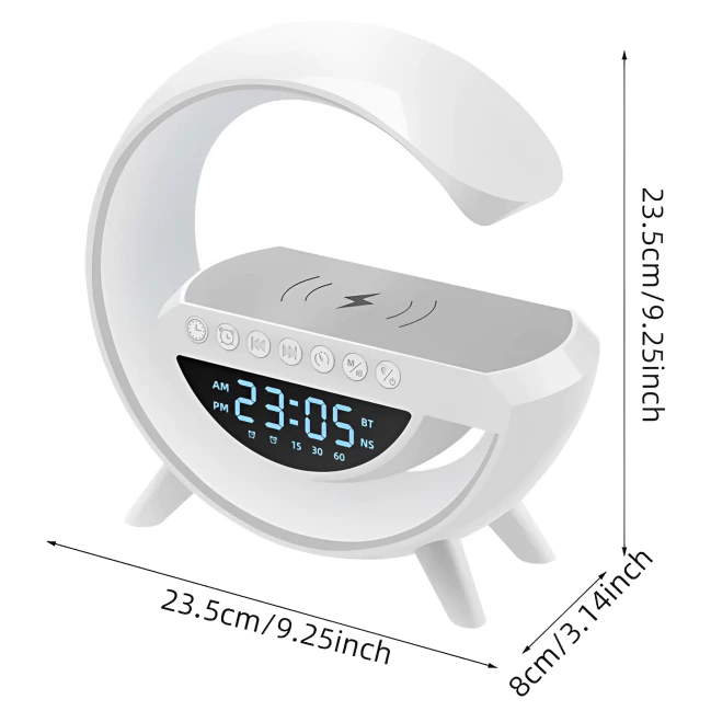 Altavoz Bluetooth G - Cargador inalámbrico + Lámpara LED + Reloj despertador