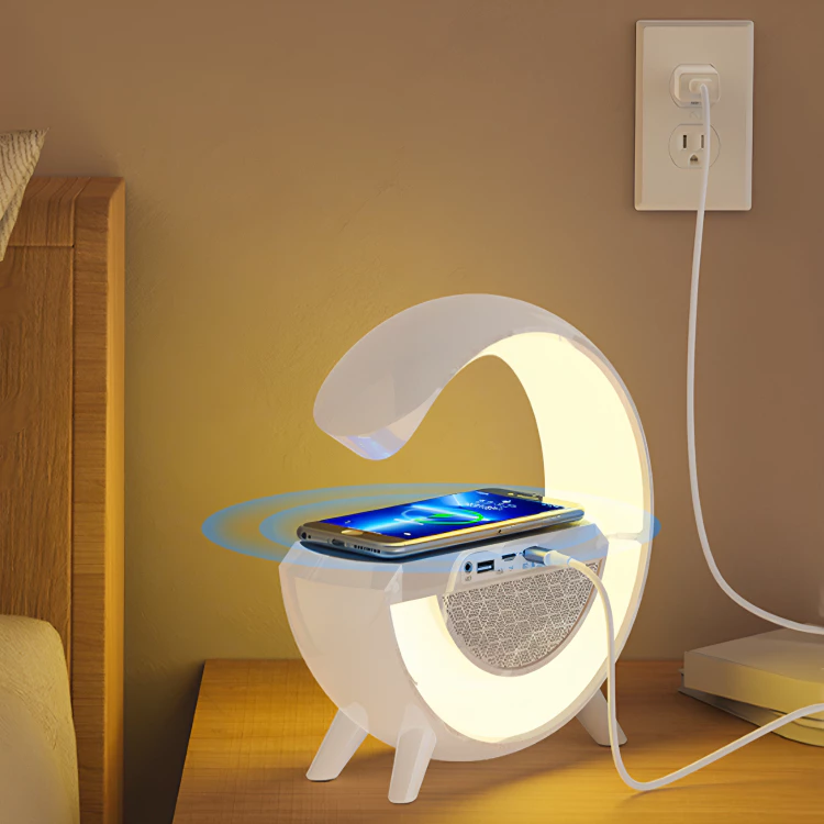 Altavoz Bluetooth G - Cargador inalámbrico + Lámpara LED + Reloj despertador