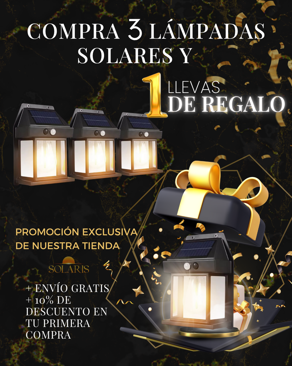 Lámpara Solar de Pared con Sensor – Resistente al Agua y con 3 Niveles de Luz