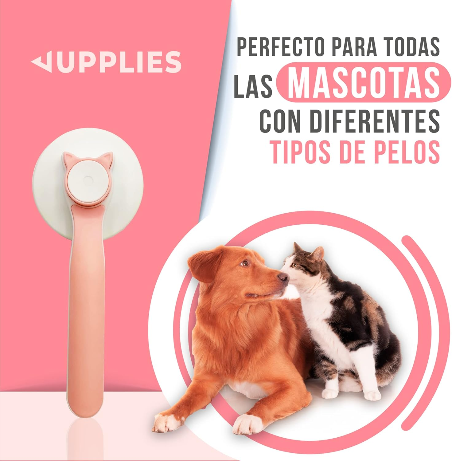 Cepillo para mascotas 2 en 1 rosa