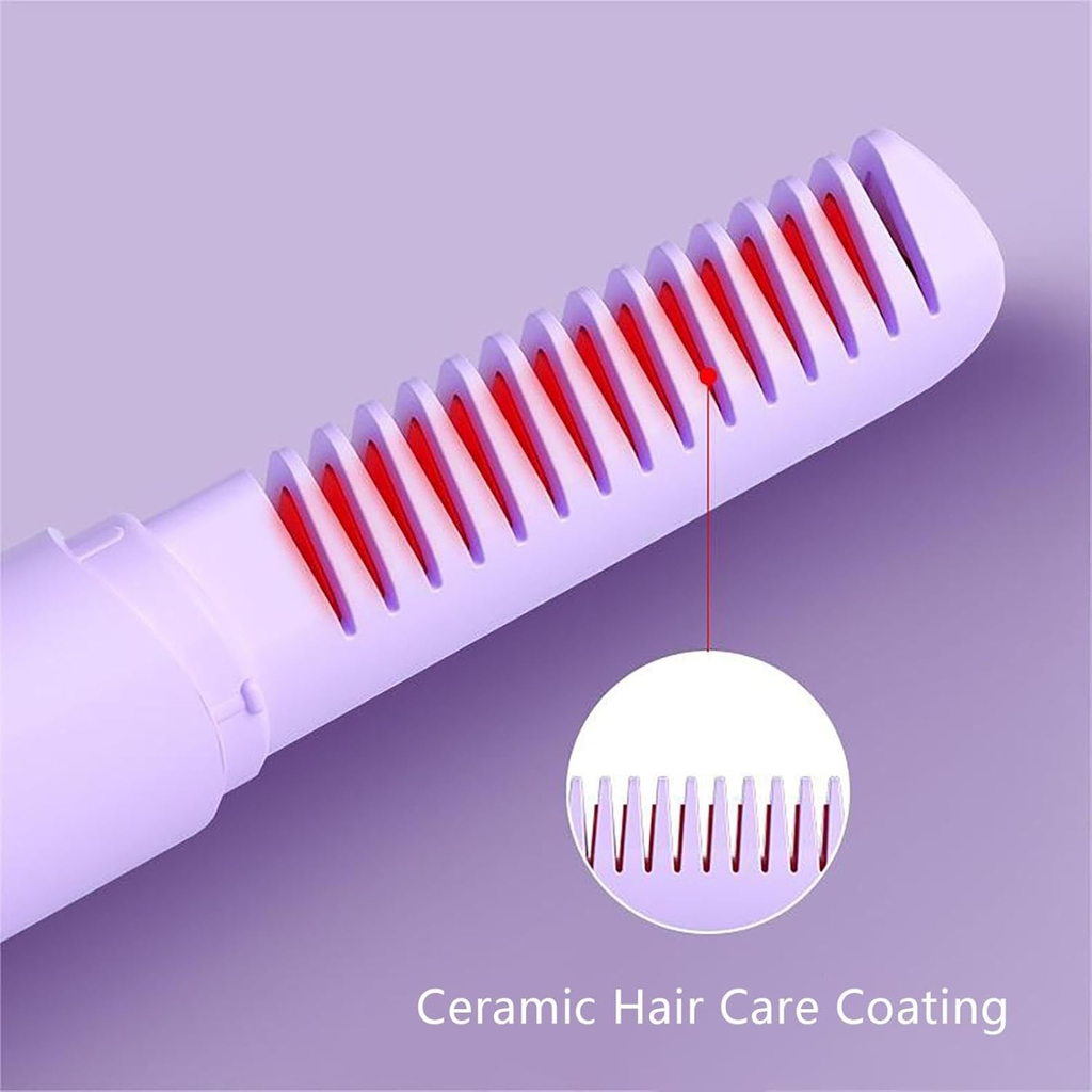 Mini Plancha De Pelo Recargable 2en1 Cepillo y Rizador Rosa