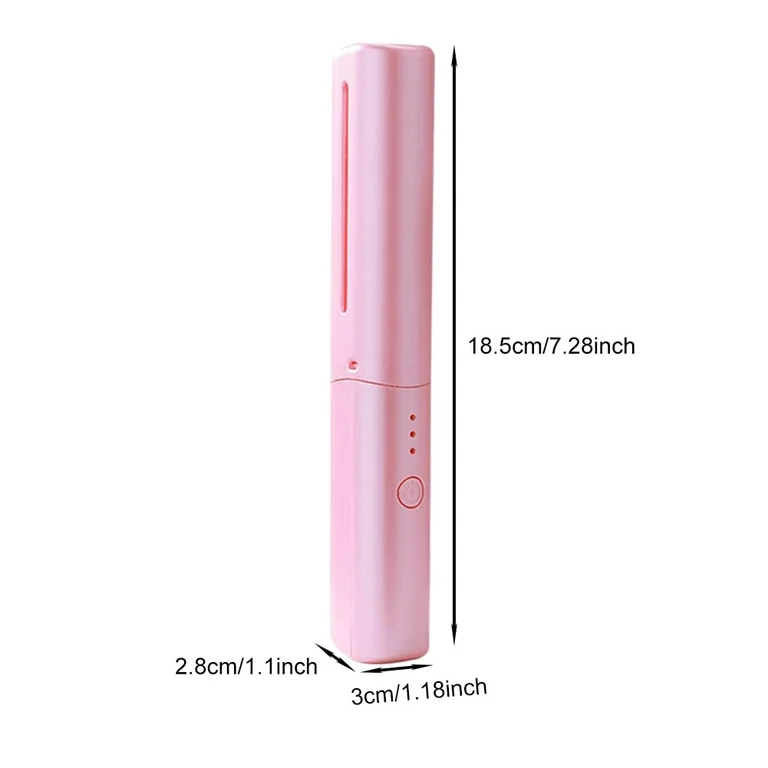 Mini Plancha De Pelo Recargable 2en1 Cepillo y Rizador Rosa
