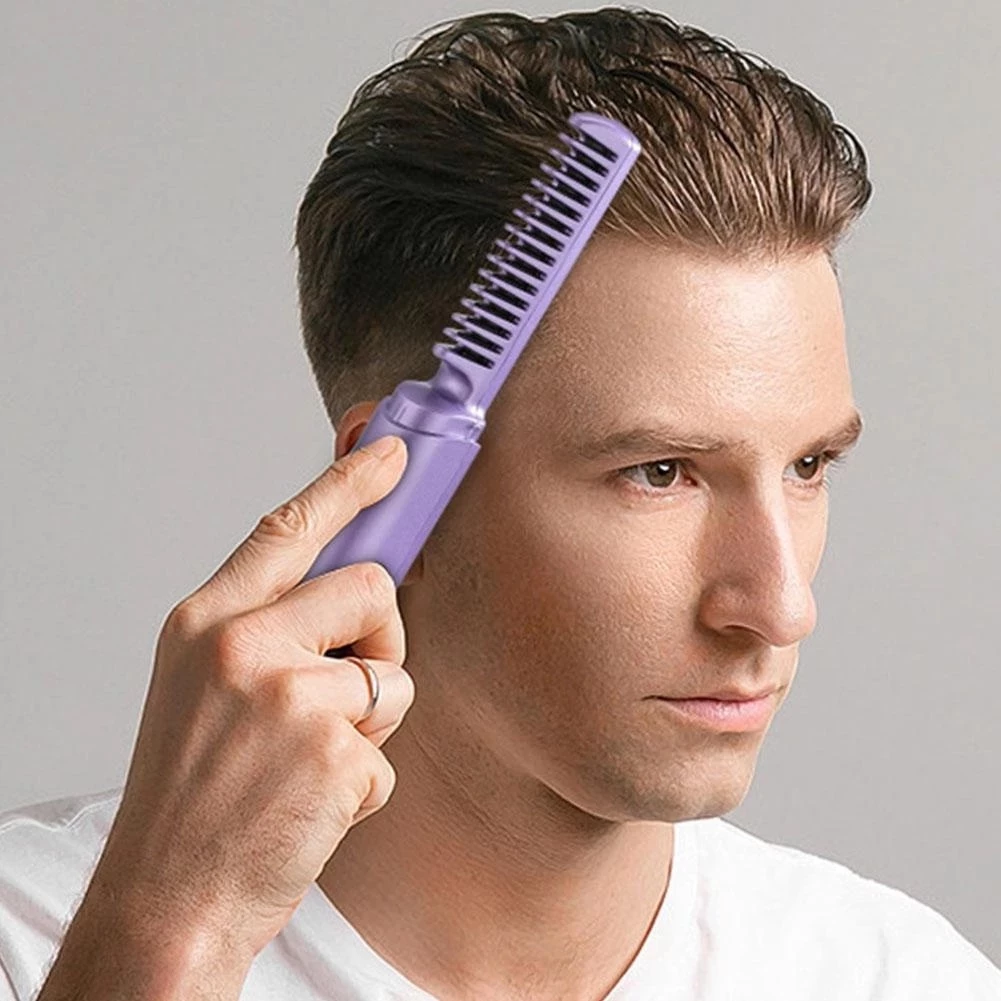 Mini Plancha De Pelo Recargable 2en1 Cepillo y Rizador Rosa