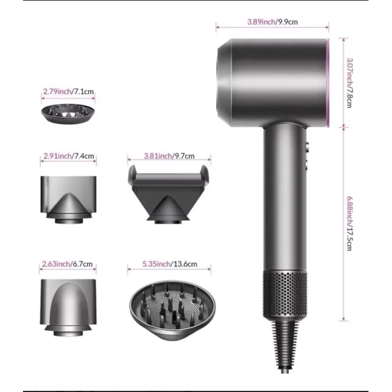 Secador iónico tipo dyson con accesorios