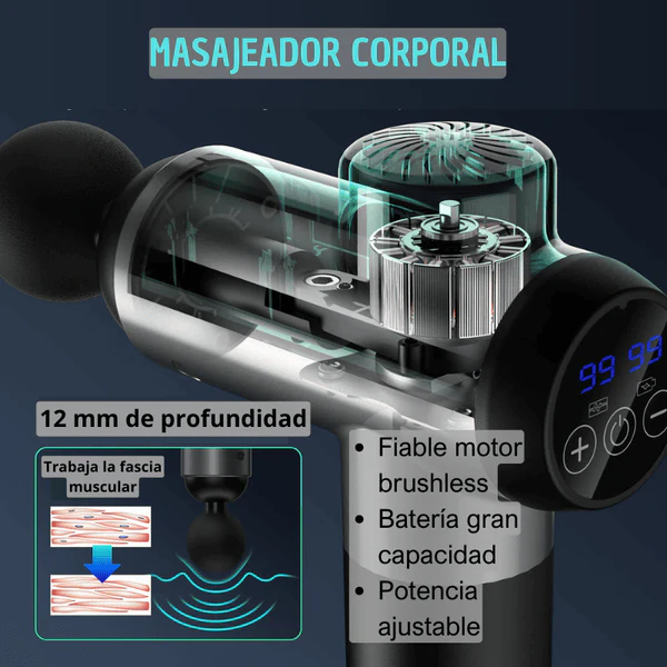 Pistola de masaje grande con maletín + cabezales