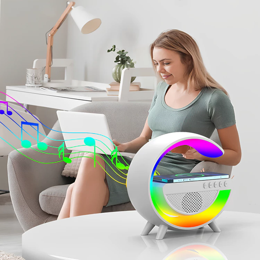 Altavoz Bluetooth G - Cargador inalámbrico + Lámpara LED + Reloj despertador