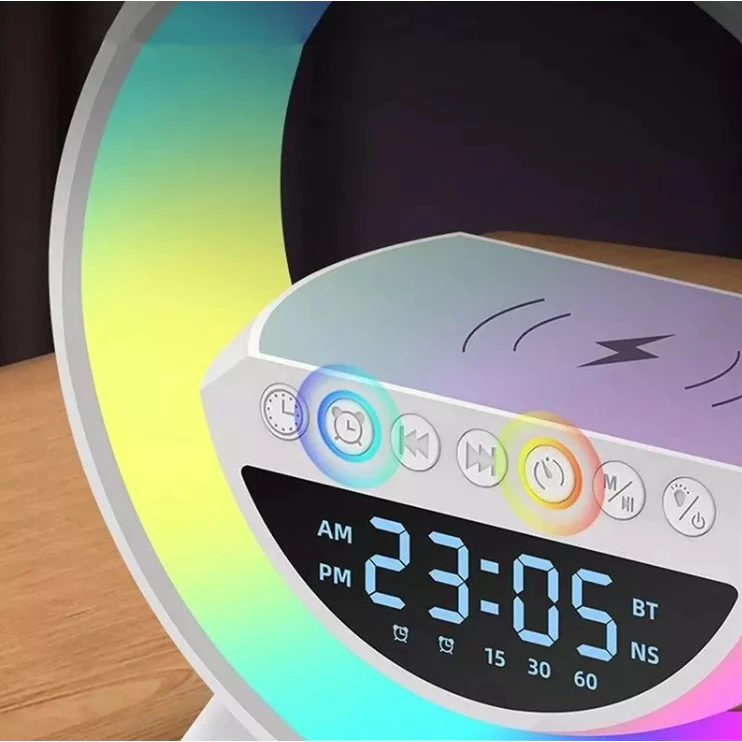 Altavoz Bluetooth G - Cargador inalámbrico + Lámpara LED + Reloj despertador