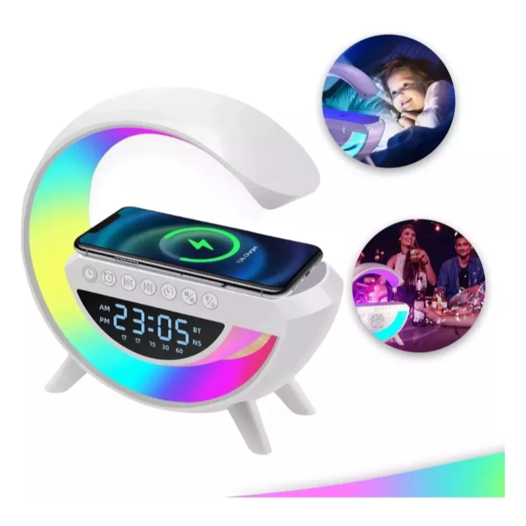 Altavoz Bluetooth G - Cargador inalámbrico + Lámpara LED + Reloj despertador