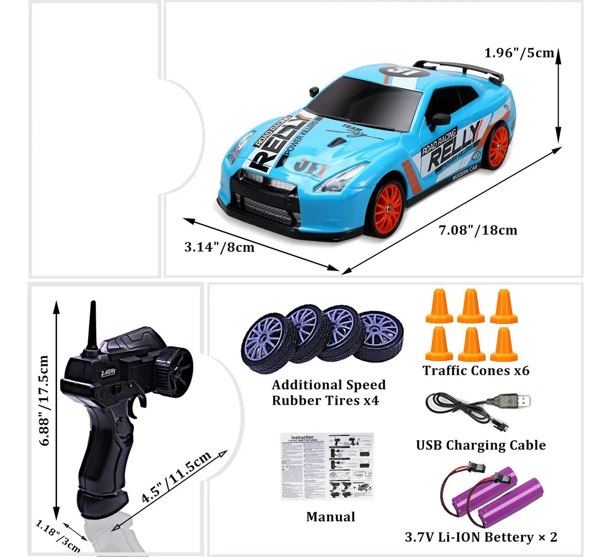 Coche teledirigido drift 1:24 GTR