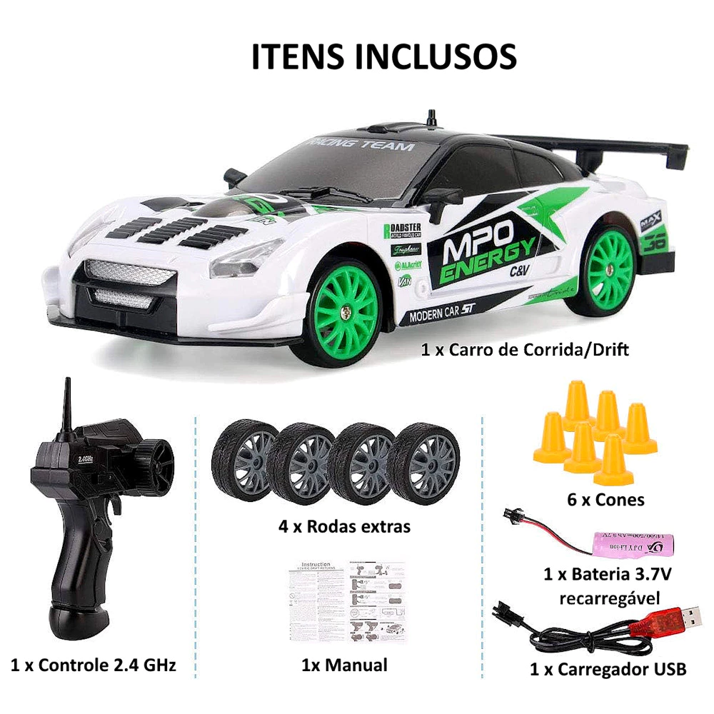 Coche teledirigido drift 1:24 GTR blanco