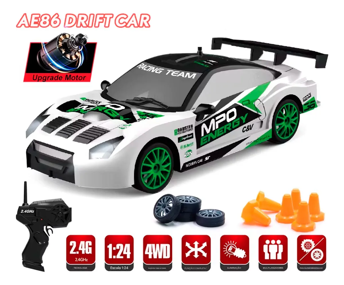 Coche teledirigido drift 1:24 GTR blanco