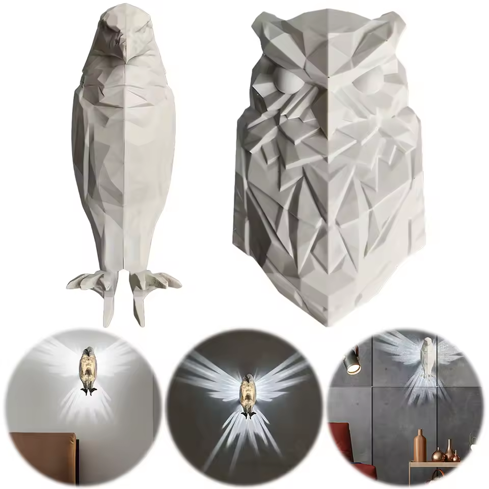 lámpara de pared con impresión 3D de resina búho