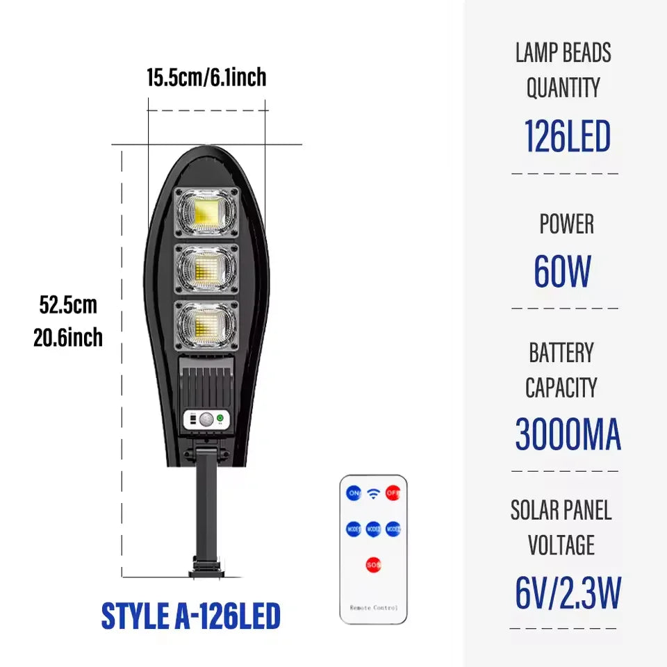 Lámpara Solar LED Súper Brillante con Mando – 60W | 1400 Lúmenes