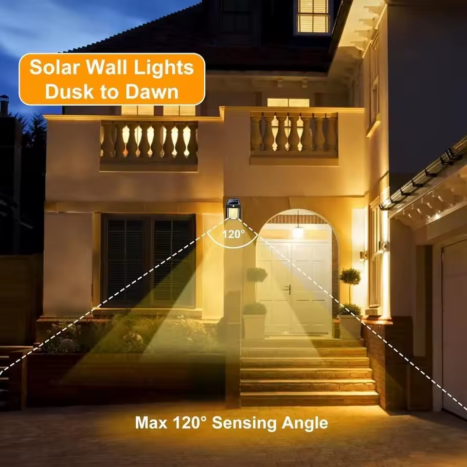 Lámpara Solar de Pared con Sensor – Resistente al Agua y con 3 Niveles de Luz