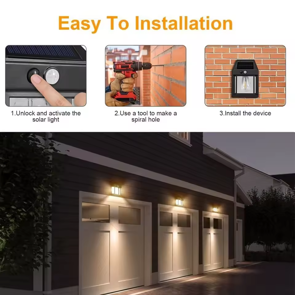 Lámpara Solar de Pared con Sensor – Resistente al Agua y con 3 Niveles de Luz