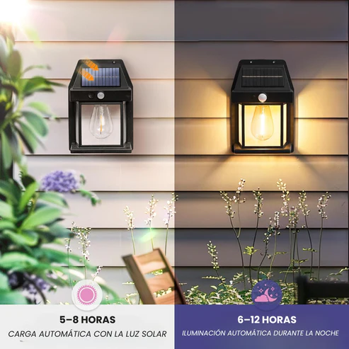 Lámpara Solar de Pared con Sensor – Resistente al Agua y con 3 Niveles de Luz