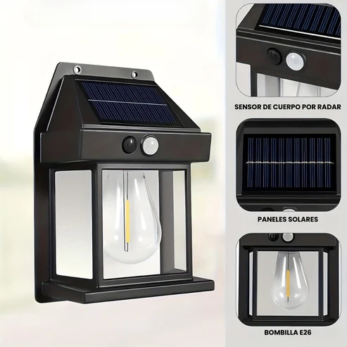 Lámpara Solar de Pared con Sensor – Resistente al Agua y con 3 Niveles de Luz